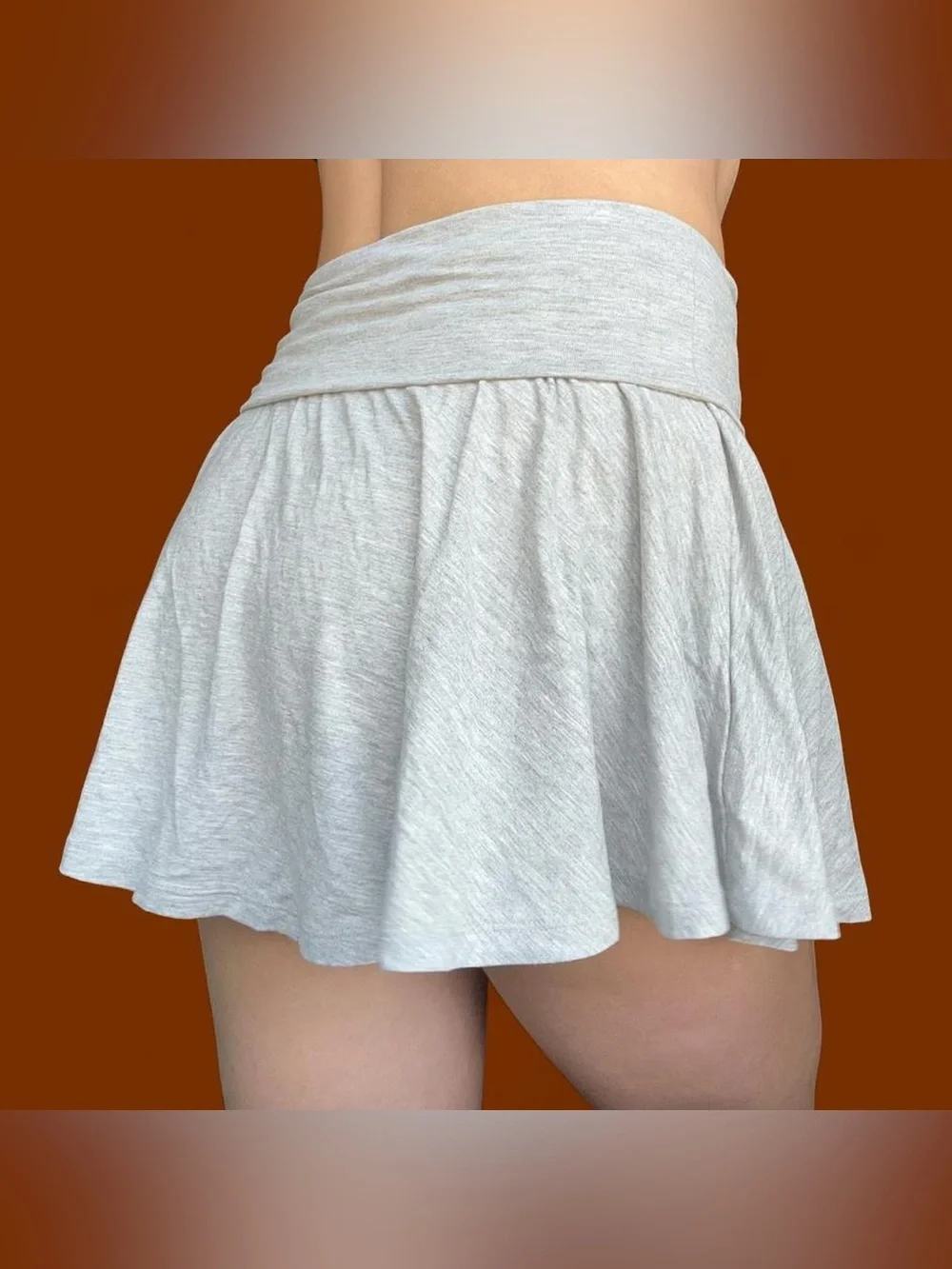 Women’s Light Gray Fold-Over Waist Knit Skater Skirt